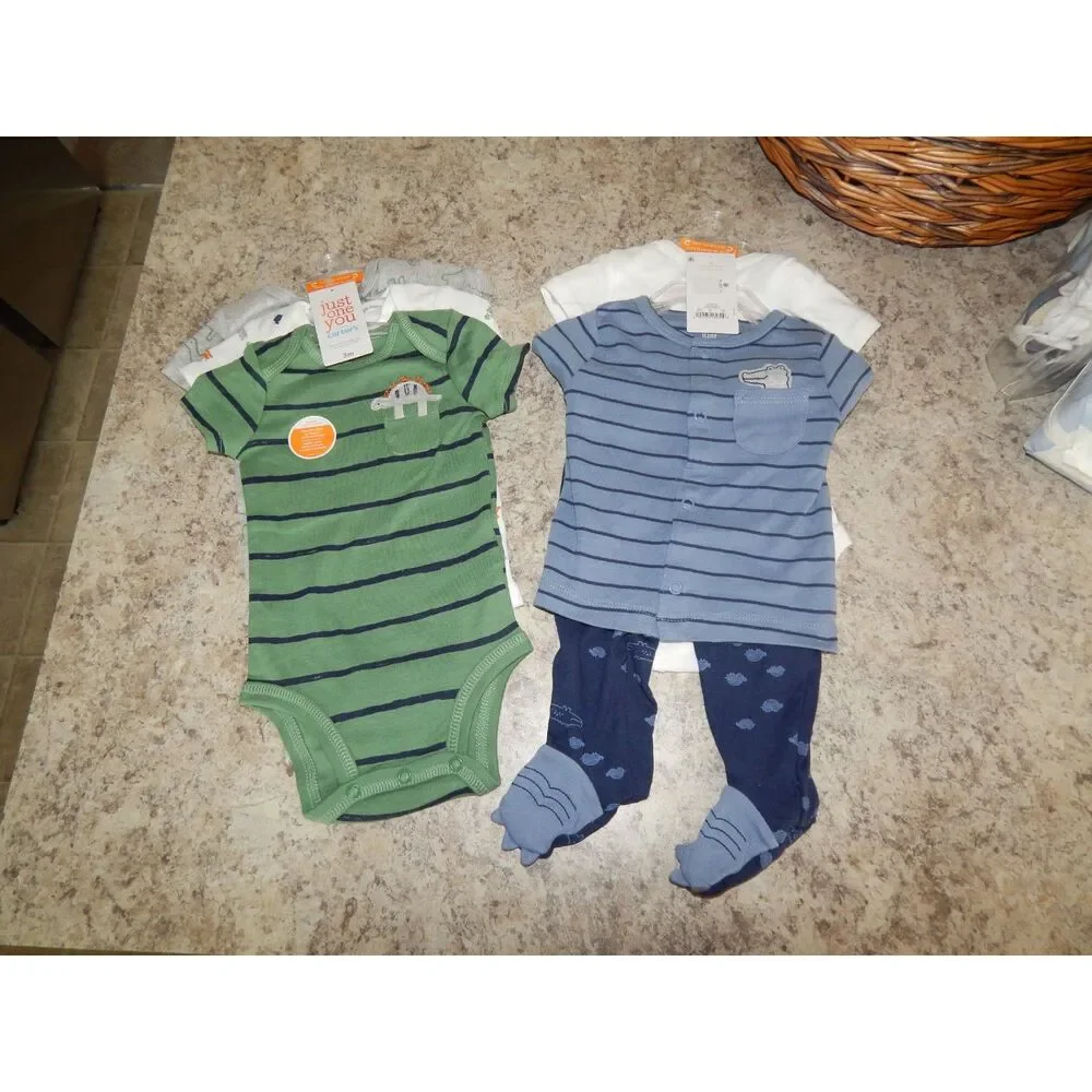 Carters Just One You 6pc Baby Boy Outfit Bundle 3M NWT Cotton Dinosaur Alligator